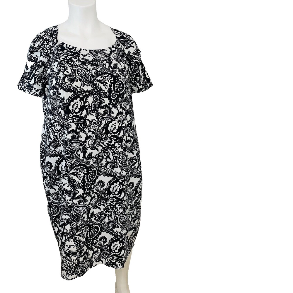 Roamans Midi Dress 20W Classic Back White Floral Print Back Zipper Sheath Career
